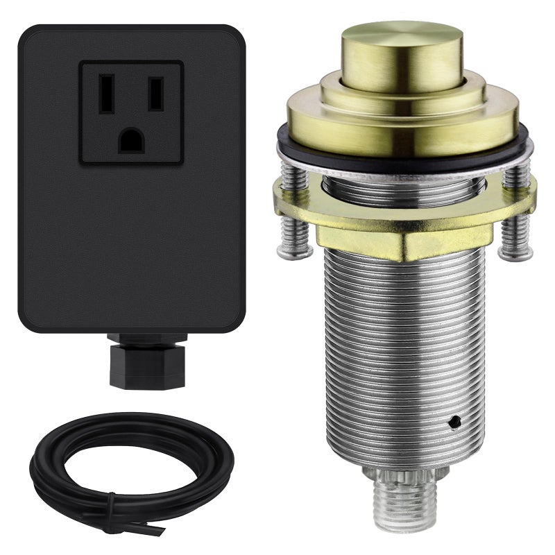 SINKINGDOM SinkTop Air Switch Kit with Brass Gold Long Button (Full Brass) for Garbage Disposal,without cabel - Image 1
